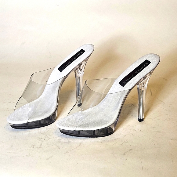 Karo's Shoes 5 inch clear mules. Size 9 wide - Picture 1 of 6